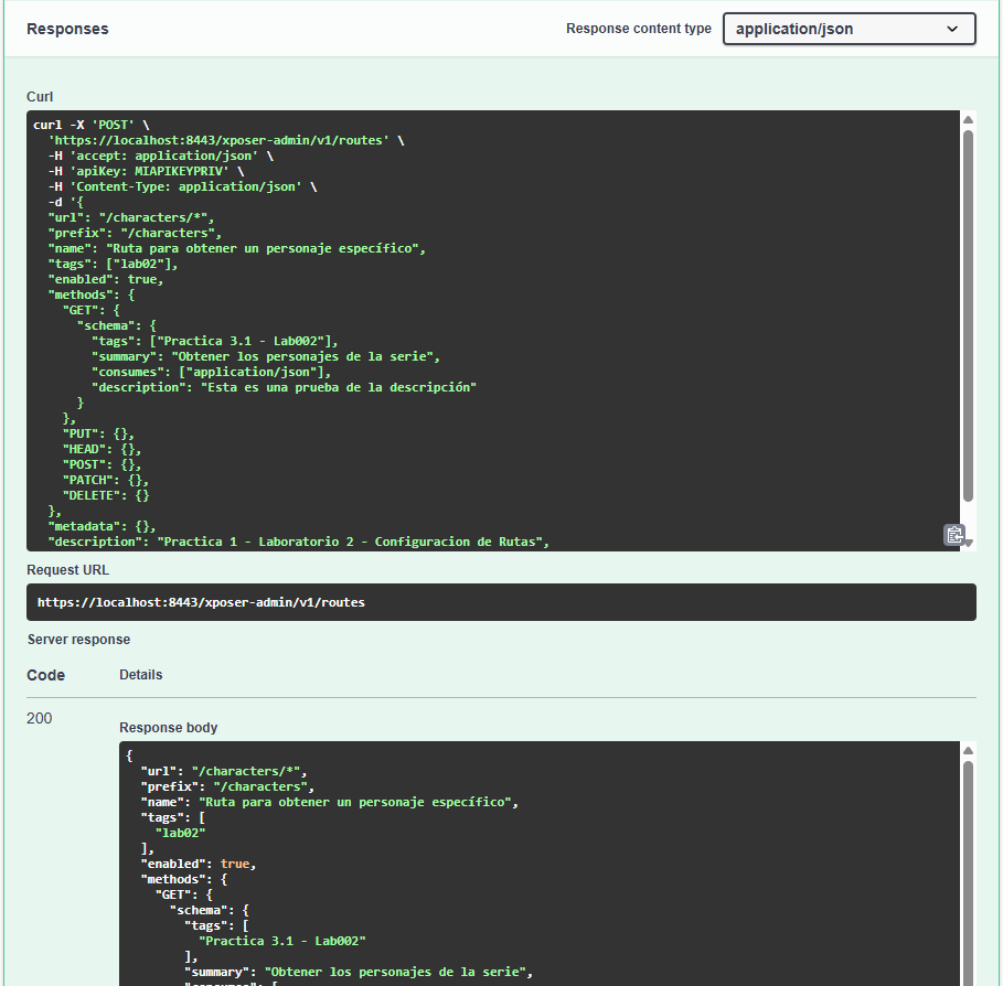 response route creation 200
