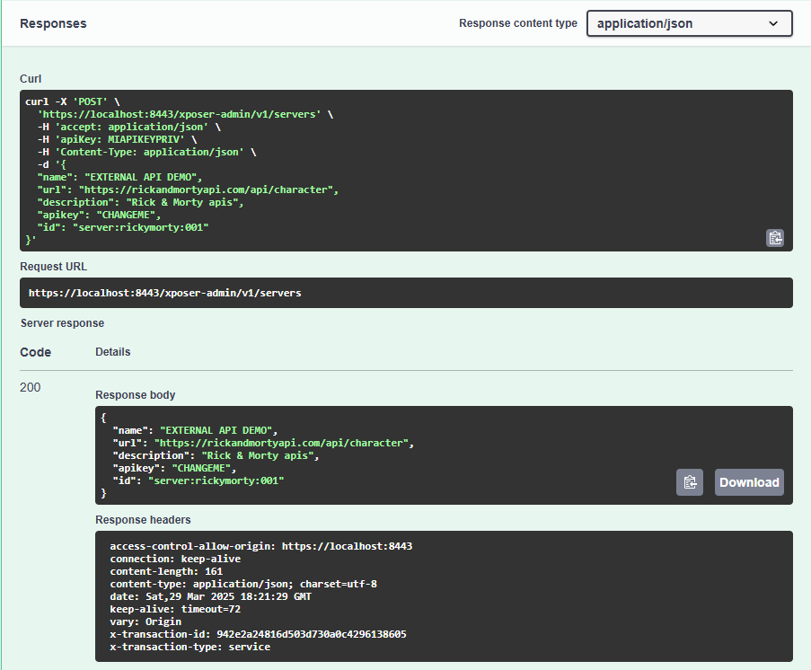 response server creation 200