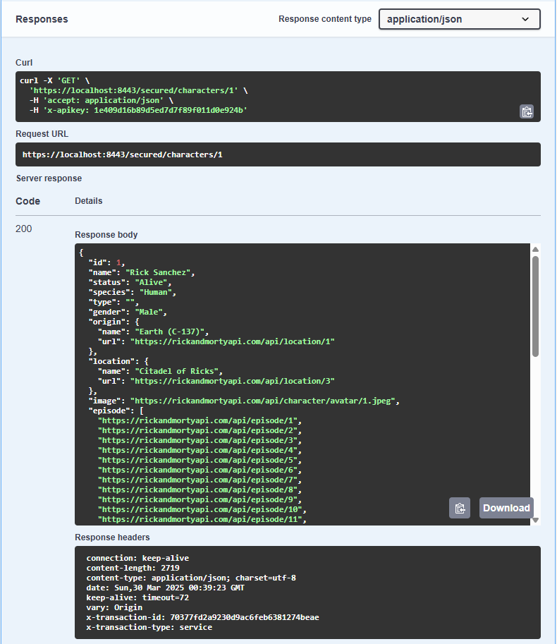response from testing endpoint