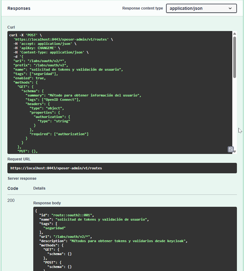 response route creation 200