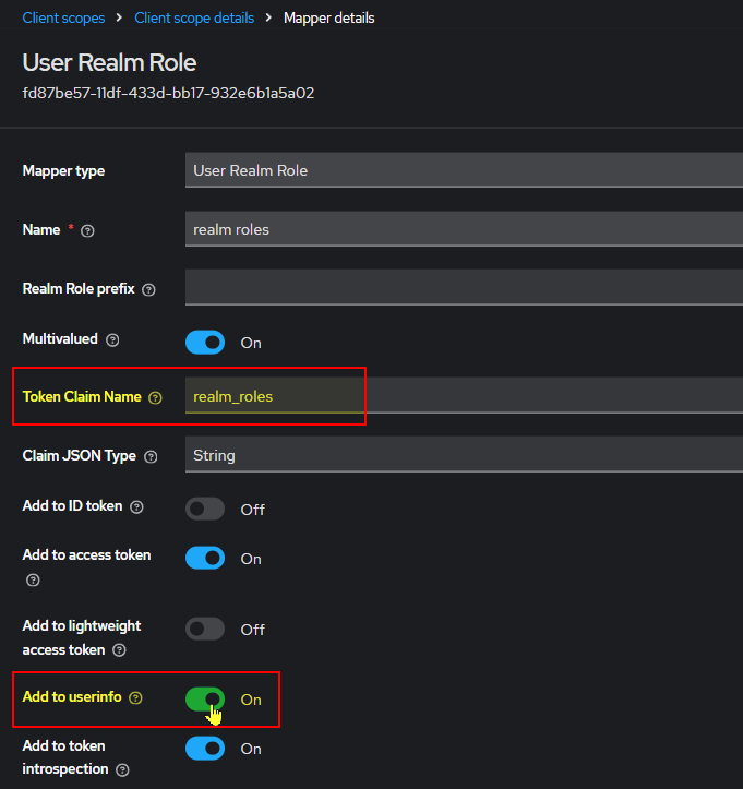 token claim and add to userinfo option